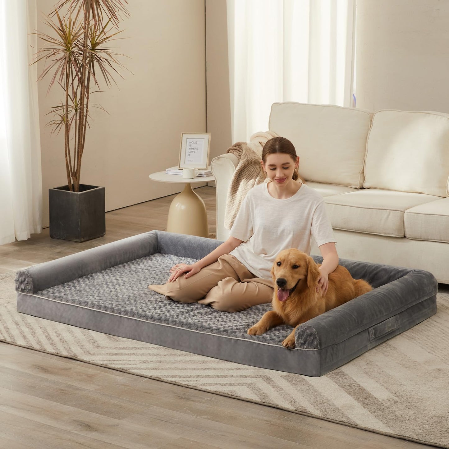 BFPETHOME Orthopedic Washable Dog Beds Large Sized Senior Dog for Comfy Sleeping with Removable Cover, Waterproof Big Soft Pet Couch Bed for Dogs Relax