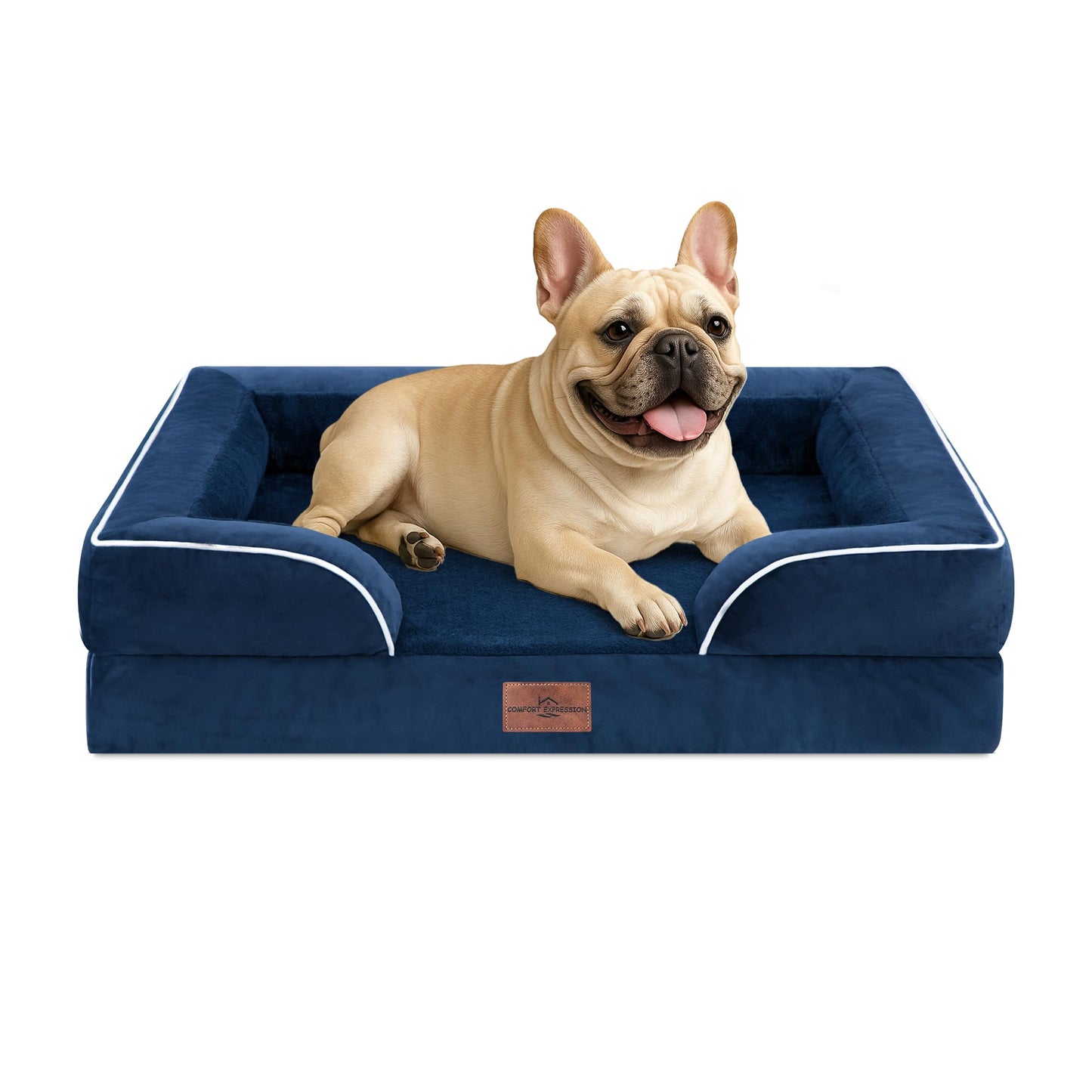 Comfort Expression Orthopedic Dog Bed for Extra Large Dogs with Bolster | Waterproof Dog Couch Bed with Washable Cover & Non-Slip Bottom, Supportive Egg Crate Foam XL Pet Bed, 42x30 Inch