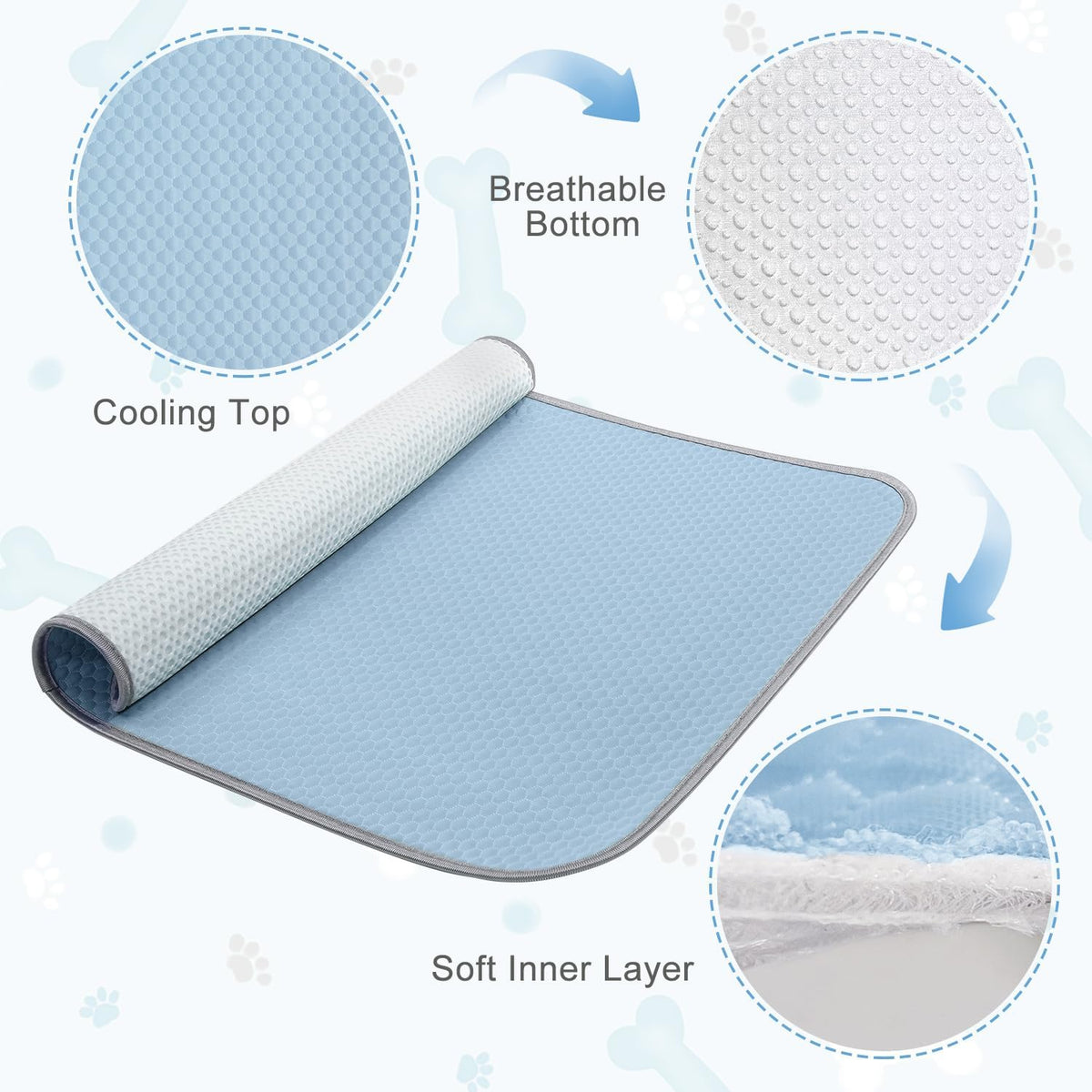 Buvlnee Summer Dog Cooling Mat, Washable Ice Silk Self Cool Pad for Small Medium Large Dogs and Cats, 24x18in Pet Sleeping Pad for Crate, Bed, Indoor & Outdoor Floor, Car Seats
