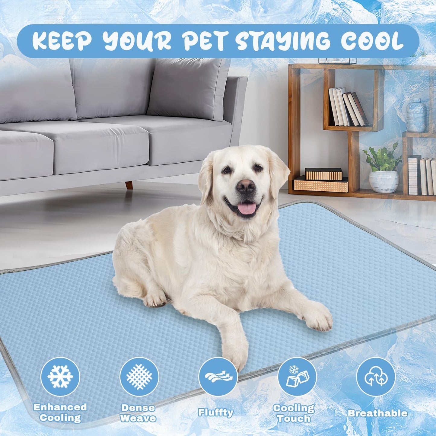 Buvlnee Summer Dog Cooling Mat, Washable Ice Silk Self Cool Pad for Small Medium Large Dogs and Cats, 24x18in Pet Sleeping Pad for Crate, Bed, Indoor & Outdoor Floor, Car Seats