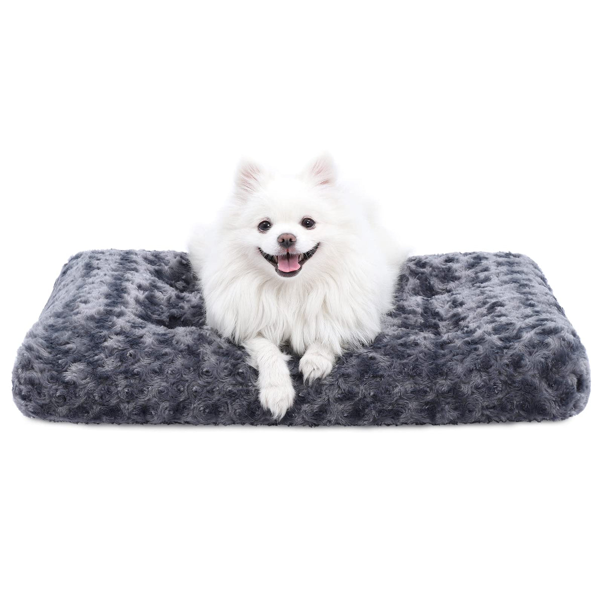 KSIIA Washable Dog Bed Deluxe Plush Dog Crate Beds Comfy Kennel Pad Anti-Slip Pet Sleeping Mat for Large, Jumbo, Medium, Small Dogs Breeds, 35" x 23", Gray