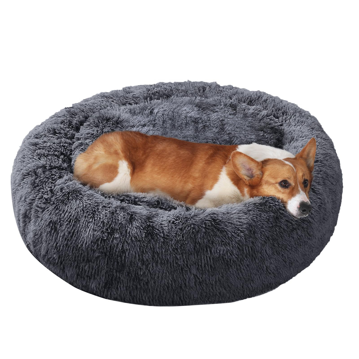 JOLLYVOGUE Small Dog Bed, Calming Soft Anti-Anxiety Donut Cat Bed, Washable Round Fluffy Cushion for Small and Medium Pets (20")