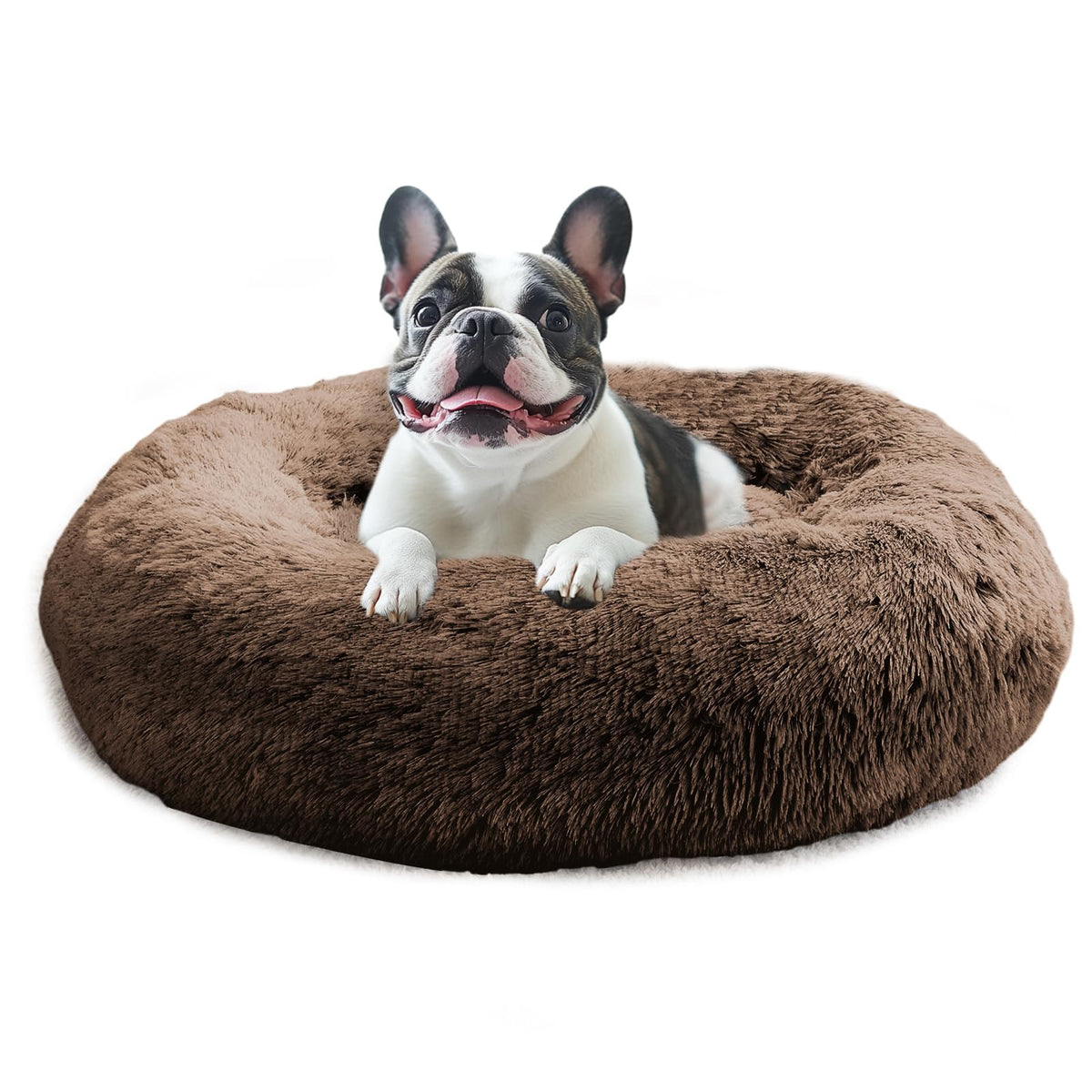 JOLLYVOGUE Small Dog Bed, Calming Dog Beds for Small Dogs & Indoor Cats - 20 Inches Donut Washable Cat Bed for Kittens & Puppies, Round Fluffy Plush Faux Fur Pet Beds(Smoke Grey)