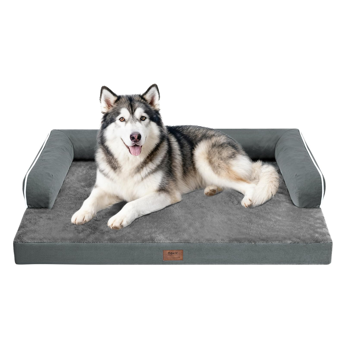 MEKIY Orthopedic Washable Dog Bed with Bolster for Medium to Large Dogs | Pillow Support for Neck Relief, Egg Crate Foam, Waterproof Liner, Anti-Slip Bottom, Removable Bolster Cover, 36 x 27 Inch