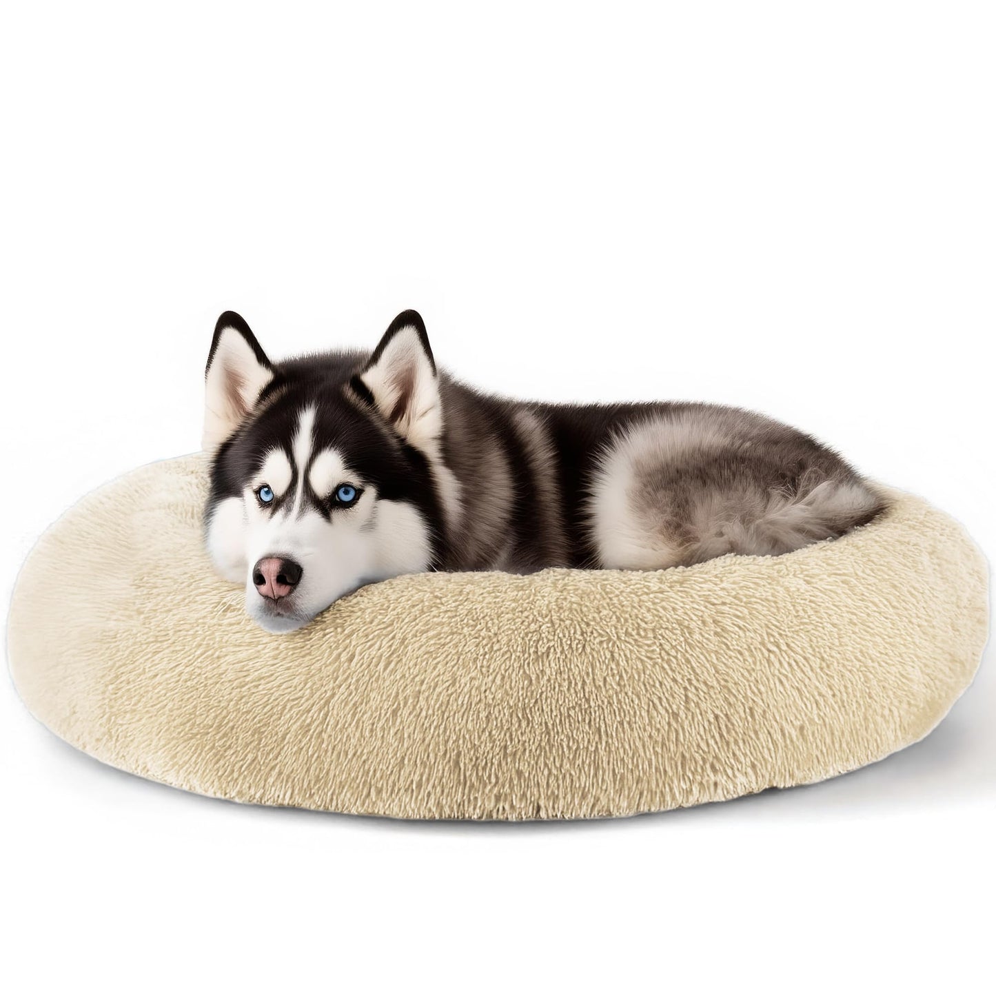 Hoewina Dog & Cat Bed for Indoor Cats, 20in Calming Donut Bed for Puppy and Kitten, Washable Round Fluffy Pet Bed for Small Medium Dogs and Cats (Light Grey)