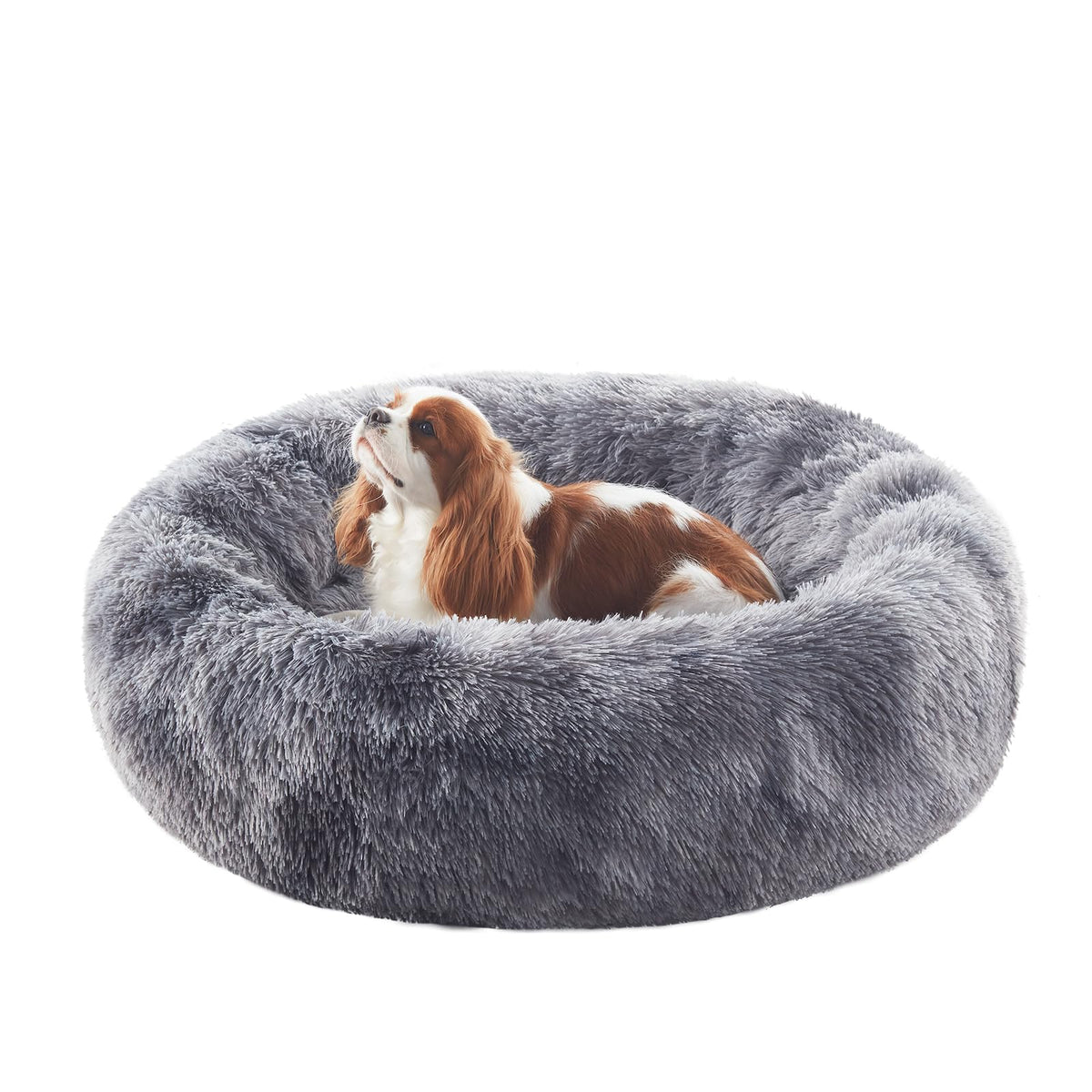 36 inches Donut Dog Bed for Large Dogs - Calming Fluffy Round Pet Bed with Removable & Washable Cover,Fits up to 80 lbs Pets (Dark Grey,Large)