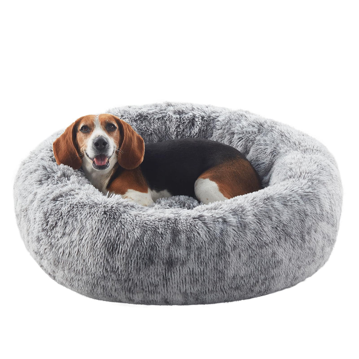 36 inches Donut Dog Bed for Large Dogs - Calming Fluffy Round Pet Bed with Removable & Washable Cover,Fits up to 80 lbs Pets (Dark Grey,Large)