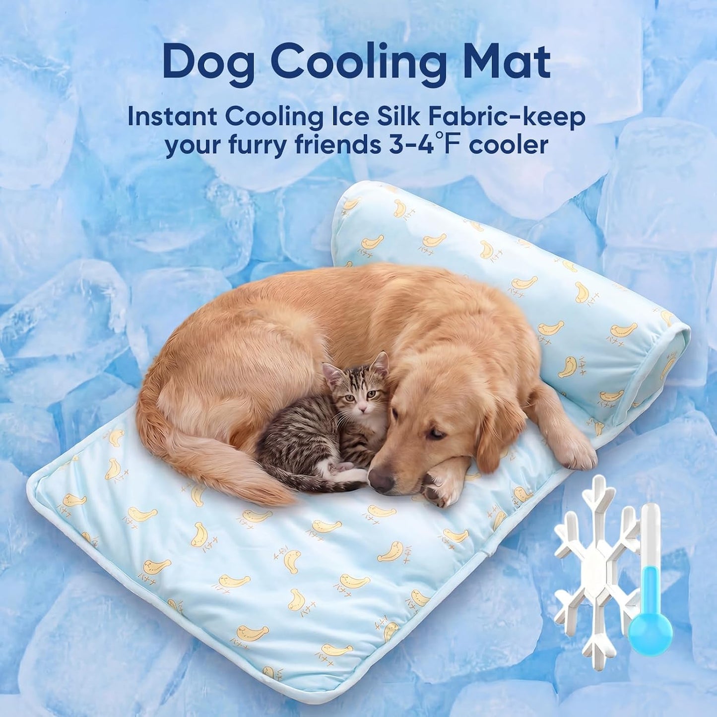 Dog Ice Silk Cooling Mat for Small Medium Dogs & Cats, Blue S | Non-Slip Breathable Cool Pet Pad, Cool Mat with Pillow, Portable Summer Dog Cooling Bed, Indoor Outdoor Travel Use