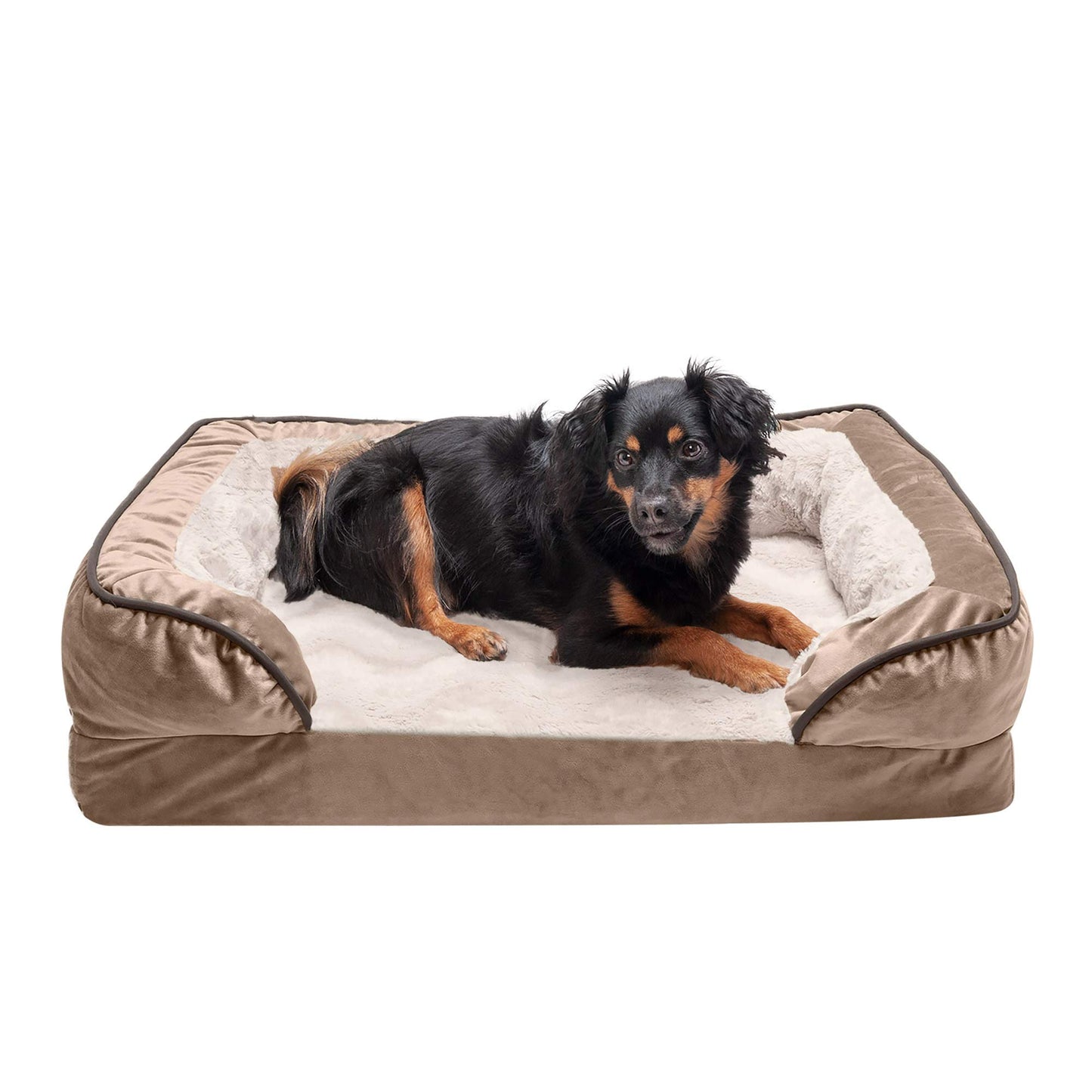 FurHaven Cooling Gel Dog Bed for Large Dogs, Perfect Comfort Sofa Bed, Cool Gel-Top Foam & Solid Orthopedic Foam Base for Joint Support, Removable Washable Cover, Jumbo XL, Plush & Velvet, Brownstone