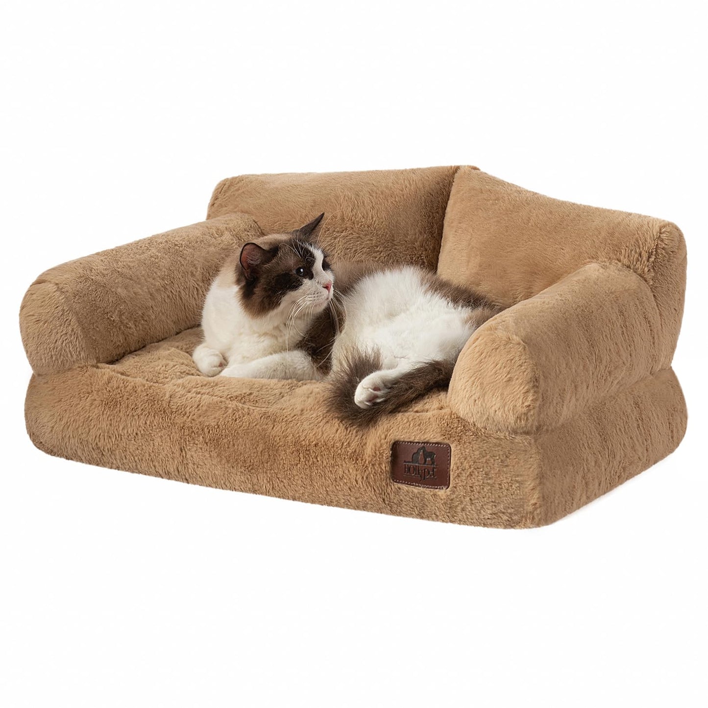 Hollypet Fluffy Dog Cat Bed Pet Couch Beds Plush Soft Warming Washable Puppy Bed for Small Medium Dogs and Large Cats, White, 24" L x 18" W x 10" Th
