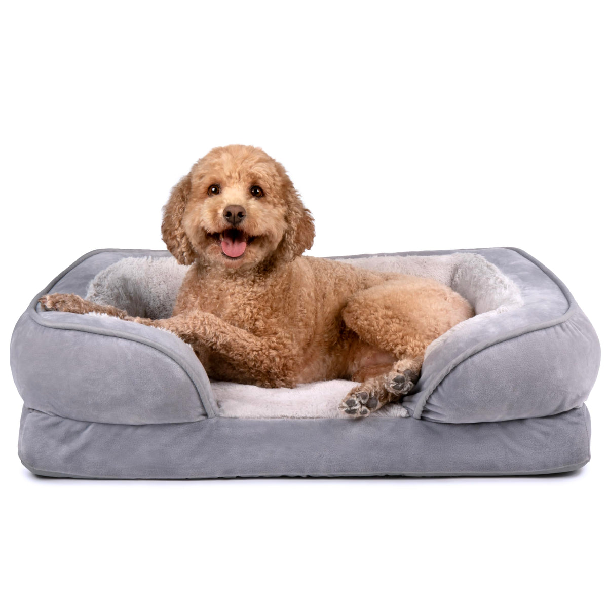 FurHaven Cooling Gel Dog Bed for Large Dogs, Perfect Comfort Sofa Bed, Cool Gel-Top Foam & Solid Orthopedic Foam Base for Joint Support, Removable Washable Cover, Jumbo XL, Plush & Velvet, Brownstone