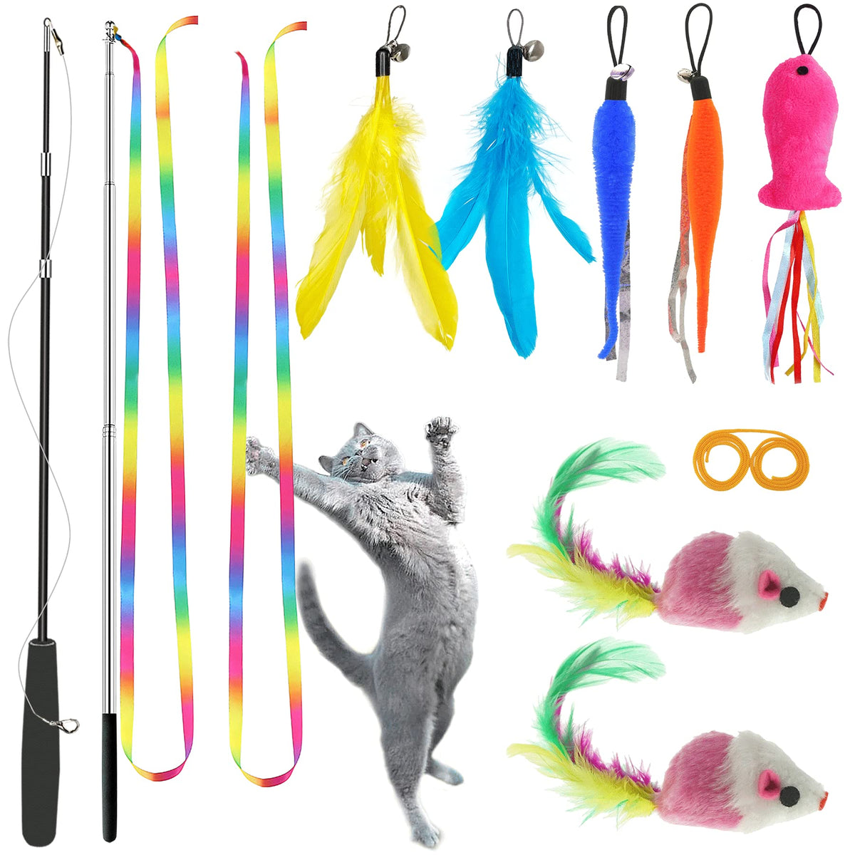 ZPH Cat Toys Interactive for Indoor Cats,2PCS Retractable Cat Wand,9PCS Teaser Toys&1PCS Hanging Door Lure Kitten Toy,Interactive Feather Toy for Teaser Play and Chase Exercise with Kitten
