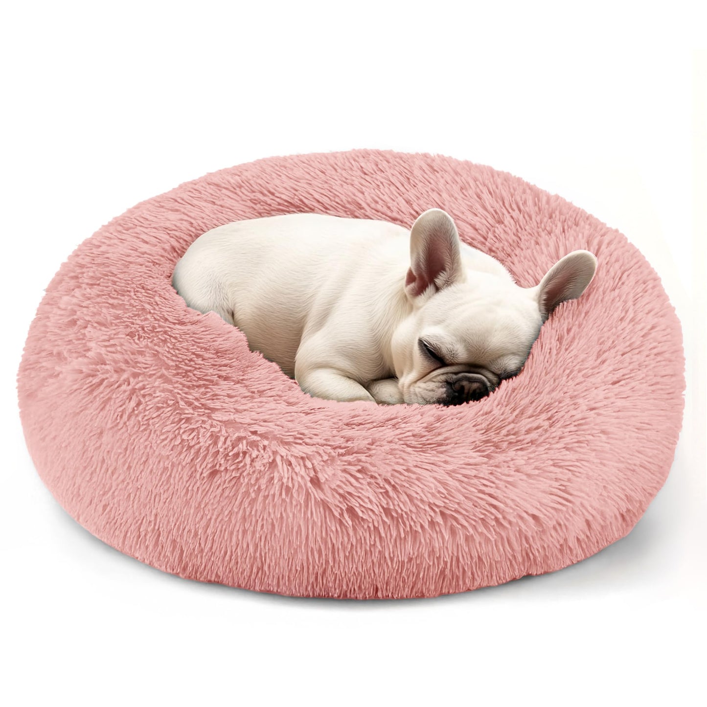 Hoewina Dog & Cat Bed for Indoor Cats, 20in Calming Donut Bed for Puppy and Kitten, Washable Round Fluffy Pet Bed for Small Medium Dogs and Cats (Light Grey)