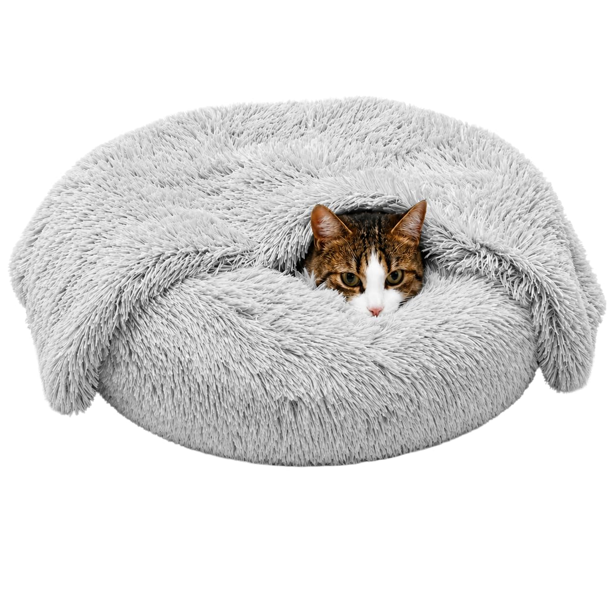Whiskers & Friends Cat Beds for Indoor Cats, Fluffy Calming Donut Cat Bed, Small Dog Bed Washable - Orthopedic Soft Plush Pet Beds Sized for Kitten to Large Cats & Puppy to Small Dogs - Navy Grey 20''