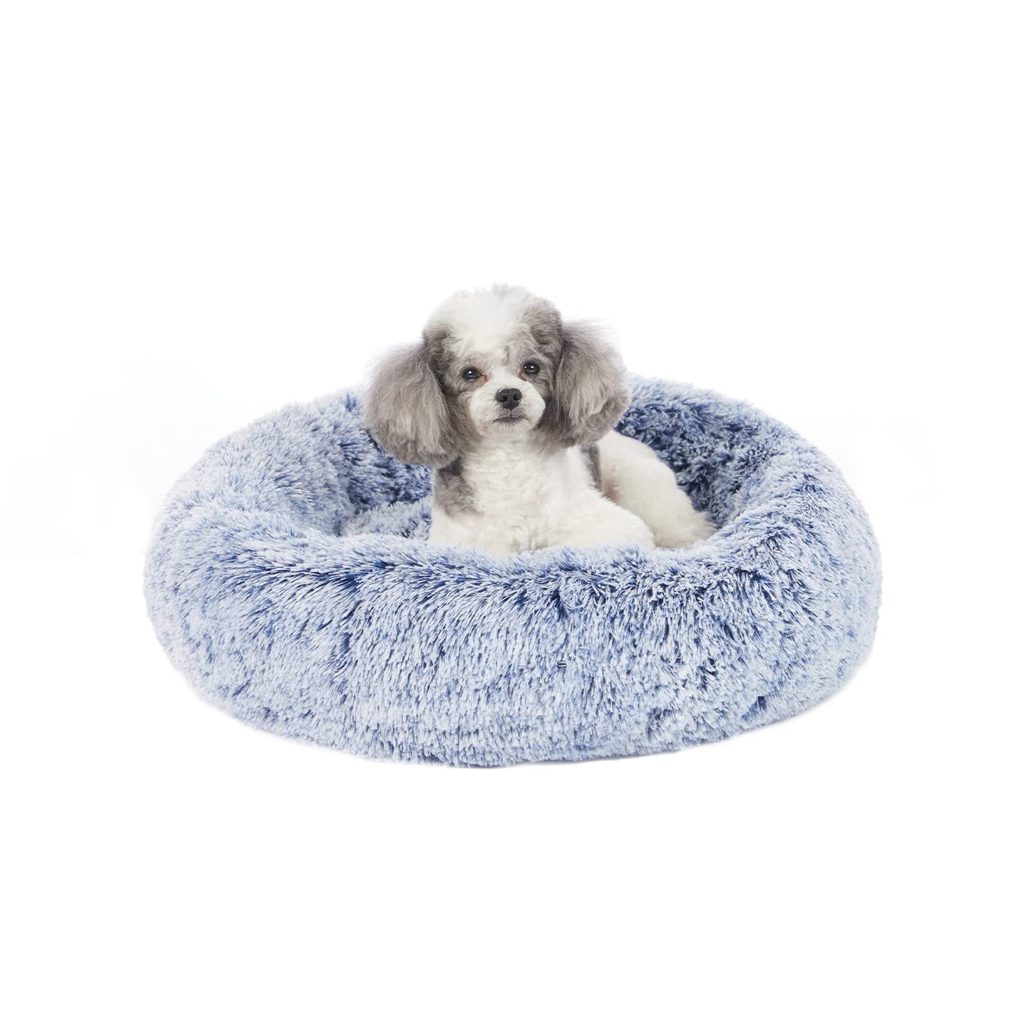 Bedfolks Calming Donut Dog Bed, 36 Inches Round Fluffy for Large Dogs, Anti-Anxiety Plush, Machine Washable (Dark Grey, Large)