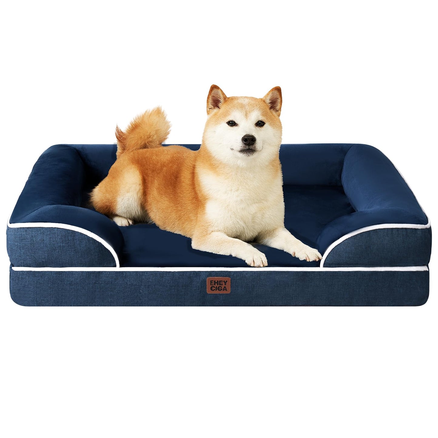 EHEYCIGA Orthopedic Dog Beds for Extra Large Dogs 44x32Inch, Waterproof Memory Foam XL Pet Bed with Sides, Non-Slip and Egg-Crate Foam Big Dog Couch Bed with Washable Removable Cover, Grey