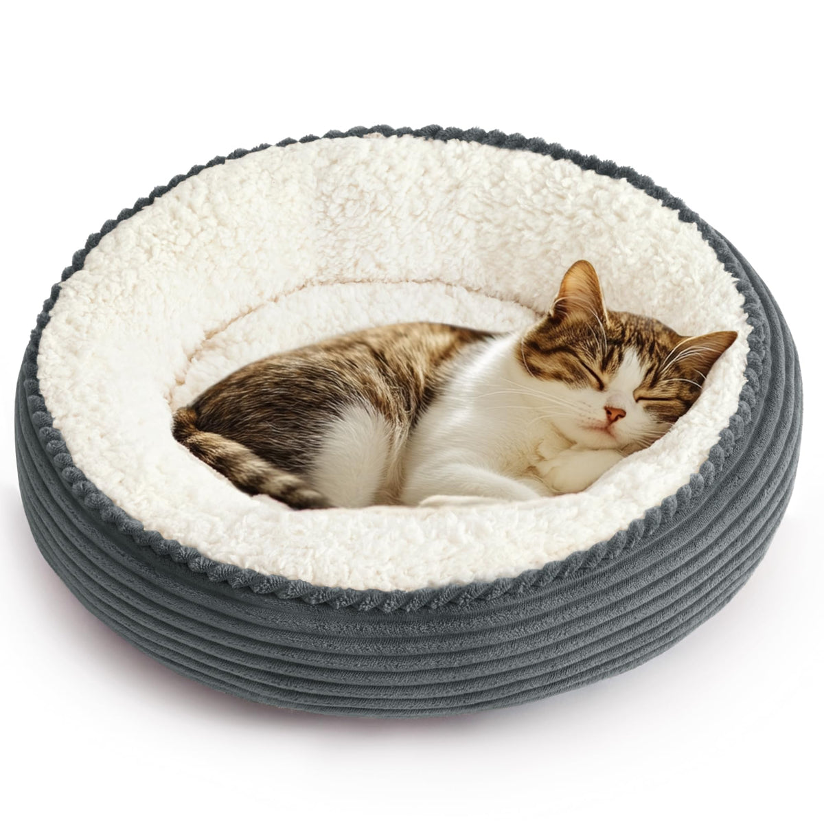 Love's cabin Round Donut Cat and Dog Cushion Bed, 20in Bed for Cats or Small Dogs, Anti-Slip & Water-Resistant Bottom, Super Soft Durable Fabric Pet Beds, Washable Luxury Cat & Dog Bed Gray