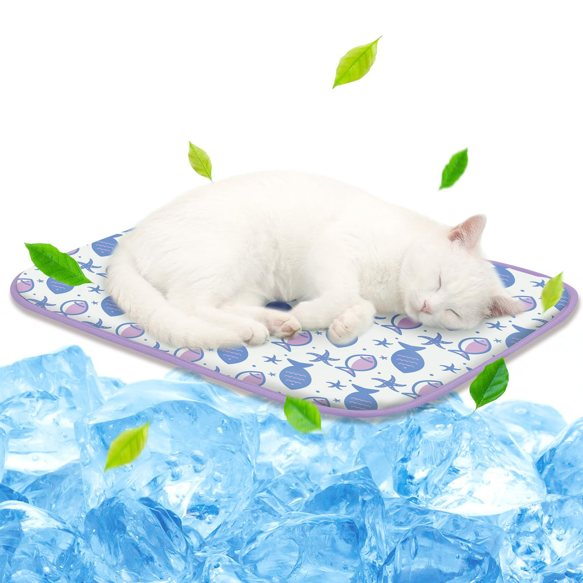 NWK Pet Cooling Mat -Q-Max>0.345 Ice Silk Cooling Mat for Dogs & Cats Portable & Washable Pet Cooling Blanket, Car Seats, Beds for Summer (Green Leaf, 20'' X 16'' X 0.3'')