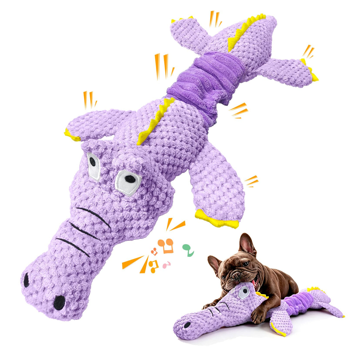 WOWBALA Dog Squeaky Toys Stretchable Crocodile for Interactive Tug of War | 24-31in Plush Chew Toy with Squeaker & Crinkle Paper, Pineapple Cotton, Ideal for Puppy Small Medium Dogs Indoor Outdoor Play