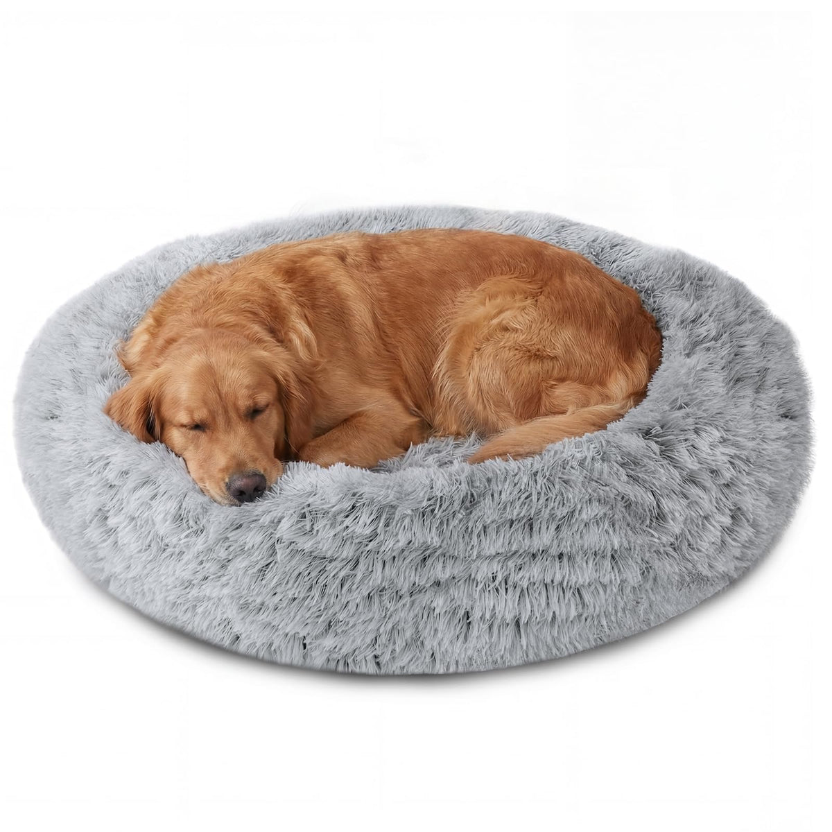 JOLLYVOGUE Small Dog Bed, Calming Dog Beds for Small Dogs & Indoor Cats - 20 Inches Donut Washable Cat Bed for Kittens & Puppies, Round Fluffy Plush Faux Fur Pet Beds(Smoke Grey)
