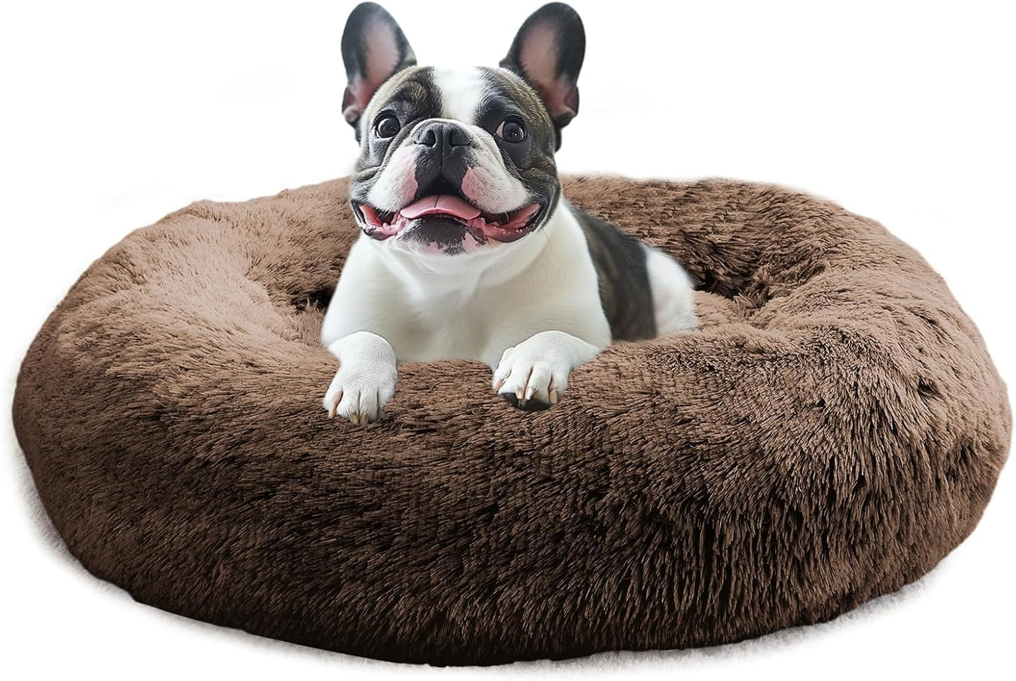 JOLLYVOGUE Small Dog Bed, Calming Dog Beds for Small Dogs & Indoor Cats - 20 Inches Donut Washable Cat Bed for Kittens & Puppies, Round Fluffy Plush Faux Fur Pet Beds(Smoke Grey)