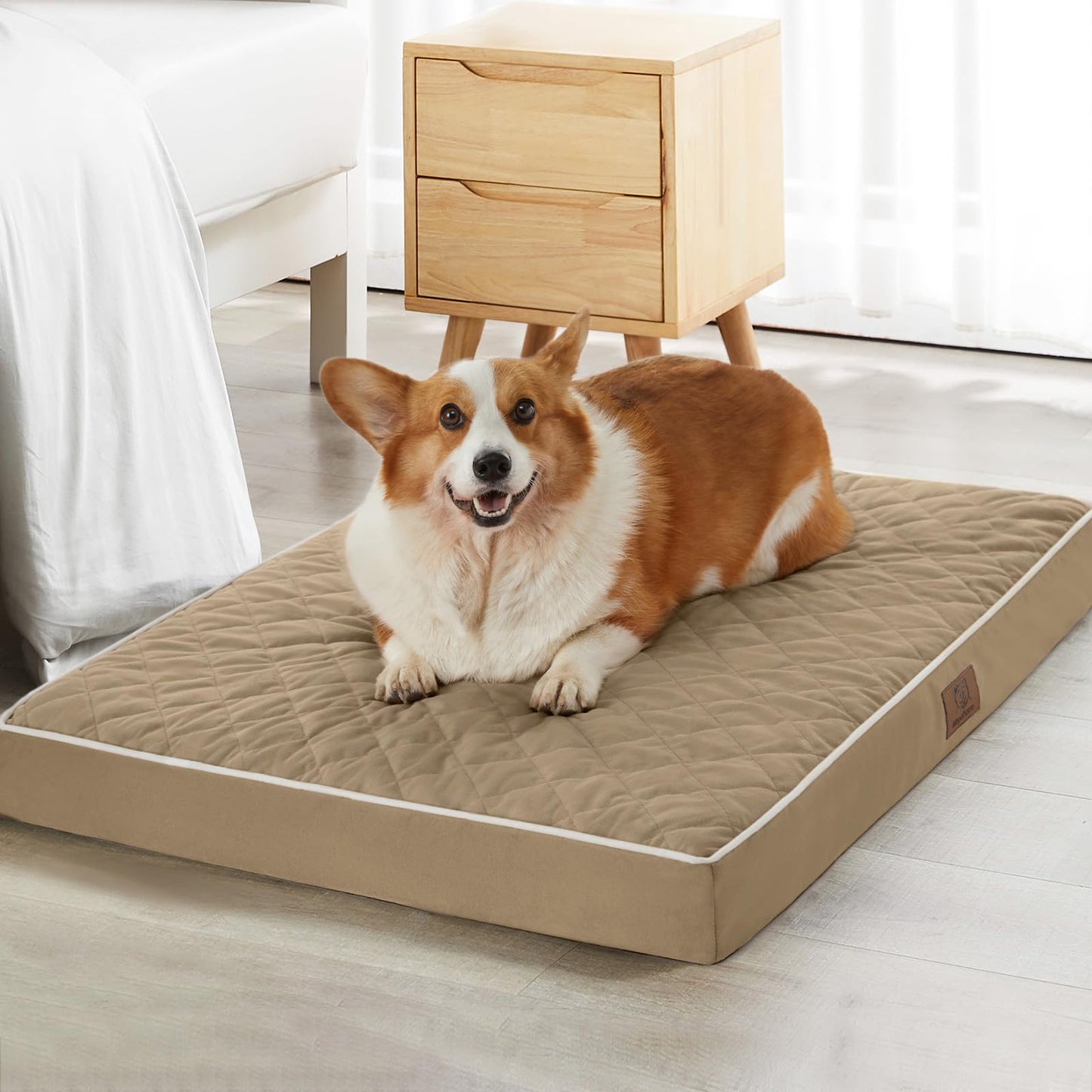 WNPETHOME Orthopedic Waterproof Extra Large Dogs Bed with Removable Washable Cover, Multi-Needle Quilting XL Crate Bed for Large Sized Dog, Light Grey
