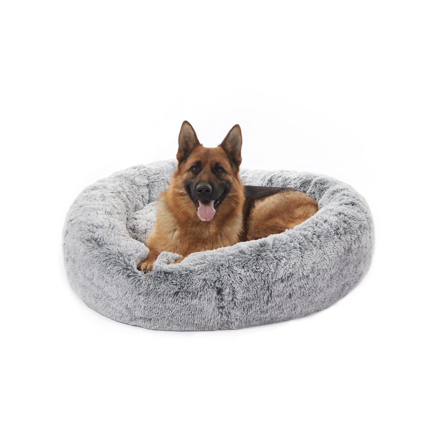 Bedfolks Calming Donut Dog Bed, 36 Inches Round Fluffy for Large Dogs, Anti-Anxiety Plush, Machine Washable (Dark Grey, Large)