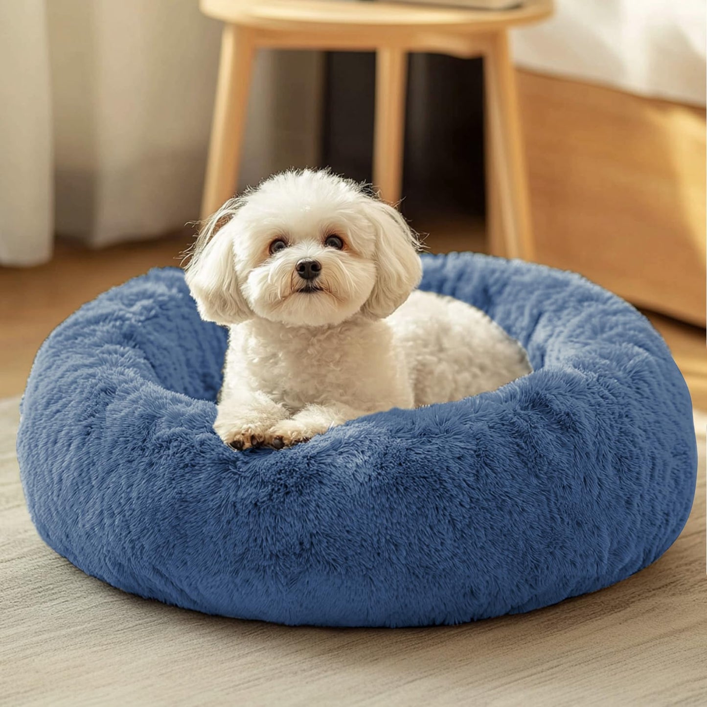 JOLLYVOGUE Small Dog Bed, Calming Soft Anti-Anxiety Donut Cat Bed, Washable Round Fluffy Cushion for Small and Medium Pets (20")