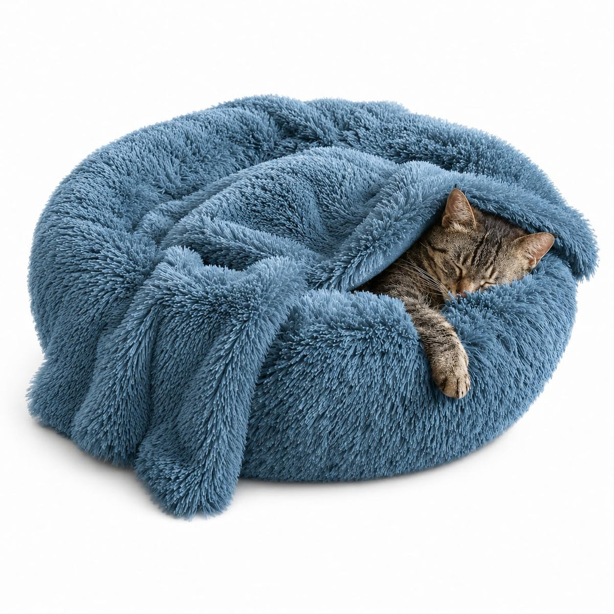 Whiskers & Friends Cat Beds for Indoor Cats, Fluffy Calming Donut Cat Bed, Small Dog Bed Washable - Orthopedic Soft Plush Pet Beds Sized for Kitten to Large Cats & Puppy to Small Dogs - Navy Grey 20''