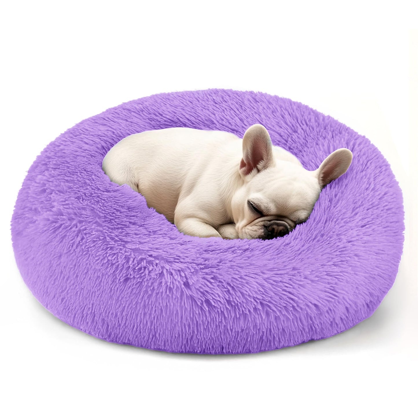 Hoewina Dog & Cat Bed for Indoor Cats, 20in Calming Donut Bed for Puppy and Kitten, Washable Round Fluffy Pet Bed for Small Medium Dogs and Cats (Light Grey)