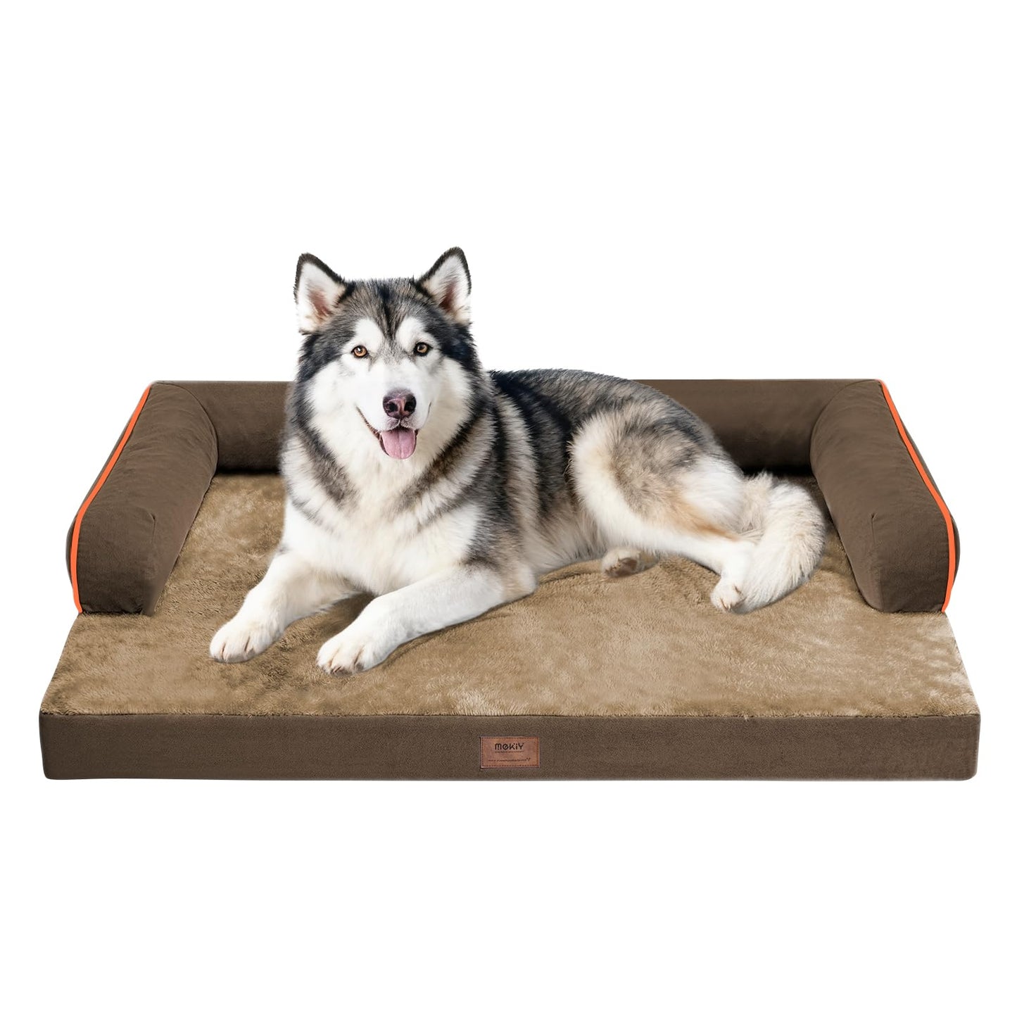 MEKIY Orthopedic Washable Dog Bed with Bolster for Medium to Large Dogs | Pillow Support for Neck Relief, Egg Crate Foam, Waterproof Liner, Anti-Slip Bottom, Removable Bolster Cover, 36 x 27 Inch