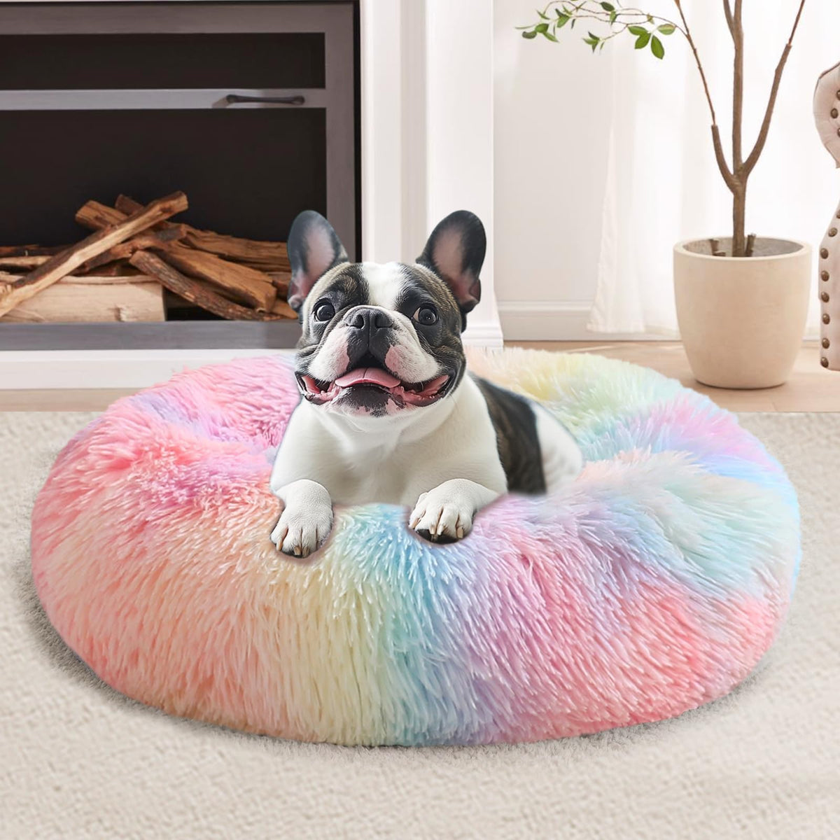 JOLLYVOGUE Small Dog Bed, Calming Dog Beds for Small Dogs & Indoor Cats - 20 Inches Donut Washable Cat Bed for Kittens & Puppies, Round Fluffy Plush Faux Fur Pet Beds(Smoke Grey)