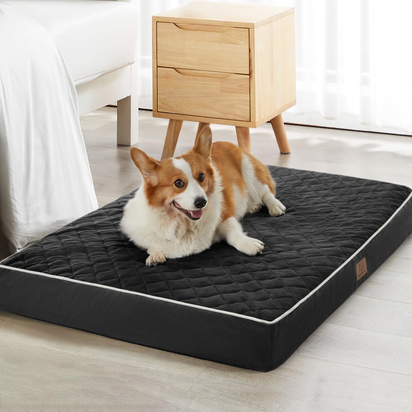 WNPETHOME Orthopedic Waterproof Extra Large Dogs Bed with Removable Washable Cover, Multi-Needle Quilting XL Crate Bed for Large Sized Dog, Light Grey