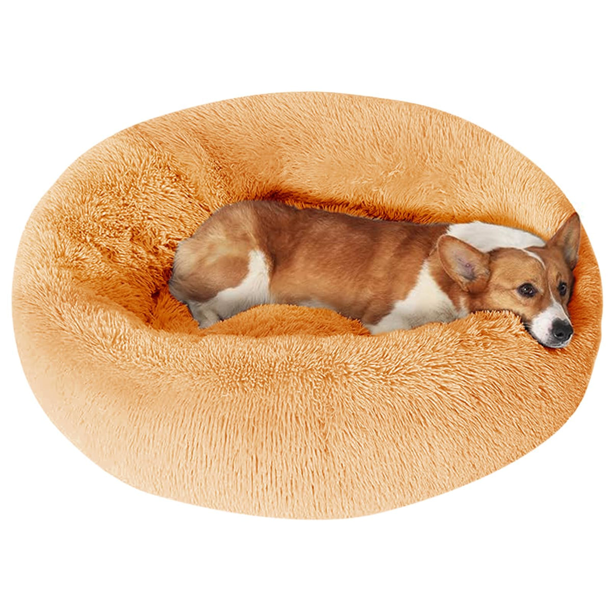 JOLLYVOGUE Small Dog Bed, Calming Soft Anti-Anxiety Donut Cat Bed, Washable Round Fluffy Cushion for Small and Medium Pets (20")