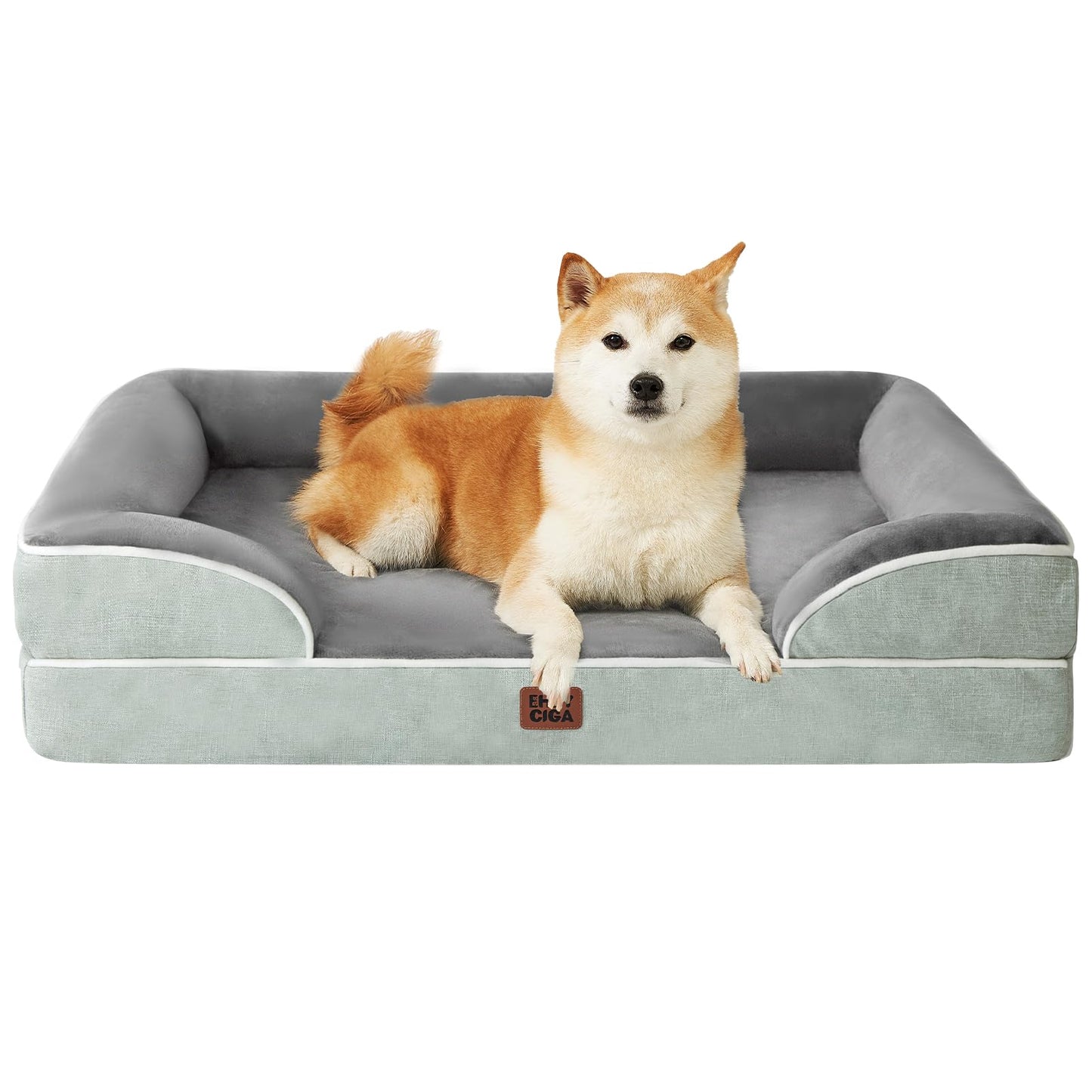 EHEYCIGA Orthopedic Dog Beds Large Sized Dog, Waterproof Memory Foam Pet Bed with Sides, Non-Slip Bottom Large Pet Bed with Washable Removable Cover, Grey