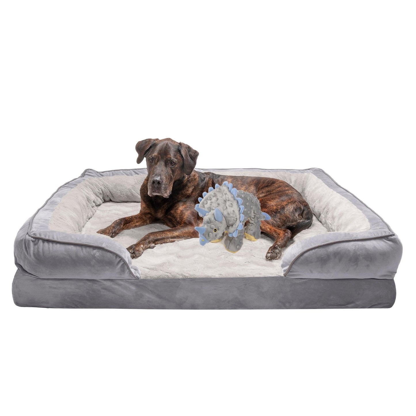 FurHaven Cooling Gel Dog Bed for Large Dogs, Perfect Comfort Sofa Bed, Cool Gel-Top Foam & Solid Orthopedic Foam Base for Joint Support, Removable Washable Cover, Jumbo XL, Plush & Velvet, Brownstone