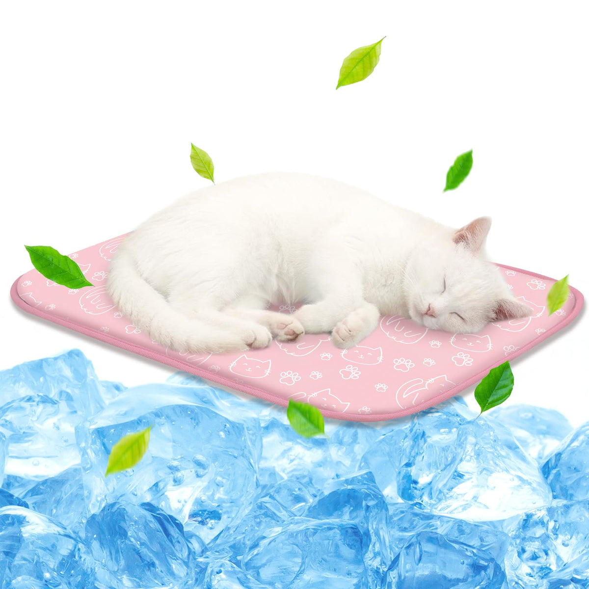 NWK Pet Cooling Mat -Q-Max>0.345 Ice Silk Cooling Mat for Dogs & Cats Portable & Washable Pet Cooling Blanket, Car Seats, Beds for Summer (Green Leaf, 20'' X 16'' X 0.3'')