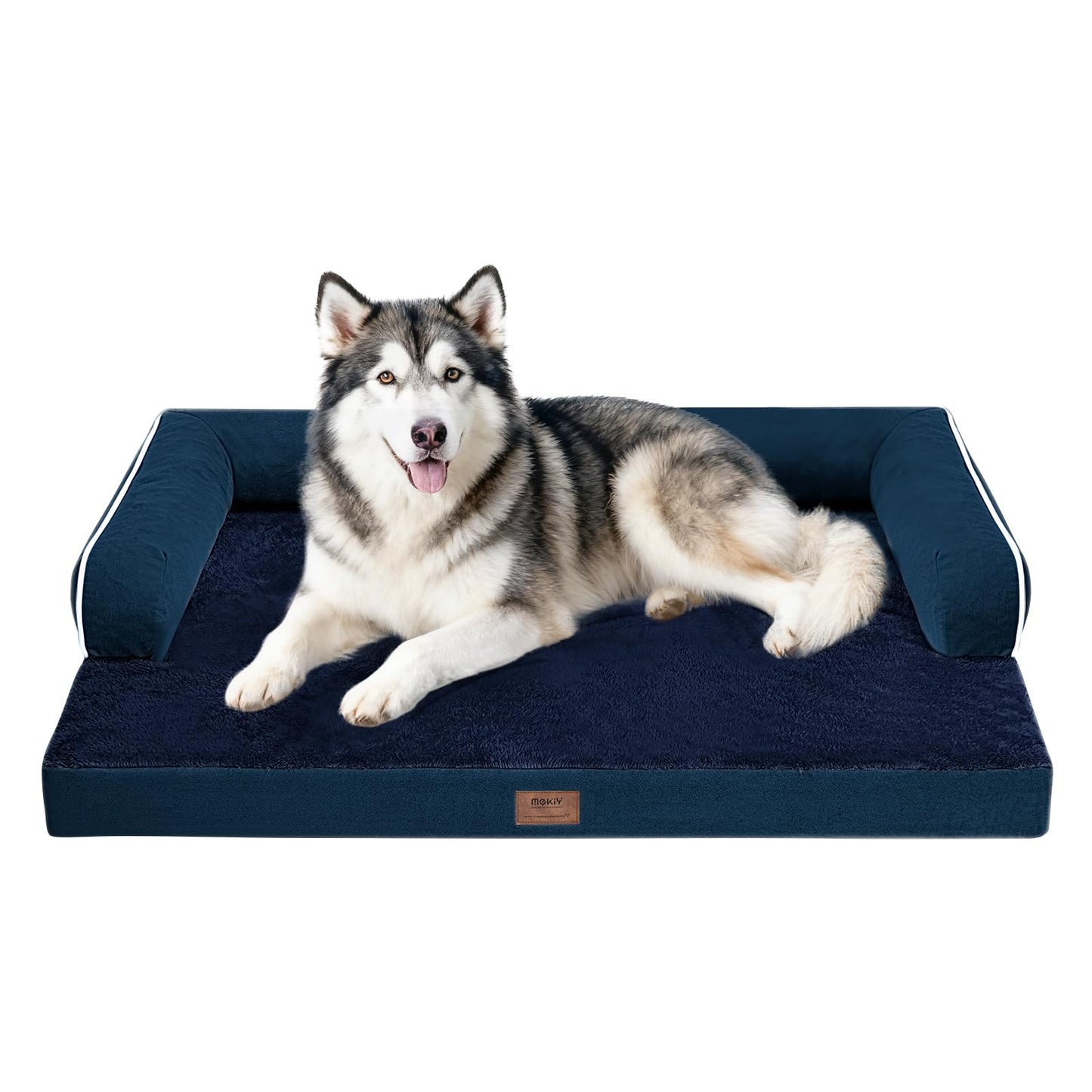 MEKIY Orthopedic Washable Dog Bed with Bolster for Medium to Large Dogs | Pillow Support for Neck Relief, Egg Crate Foam, Waterproof Liner, Anti-Slip Bottom, Removable Bolster Cover, 36 x 27 Inch