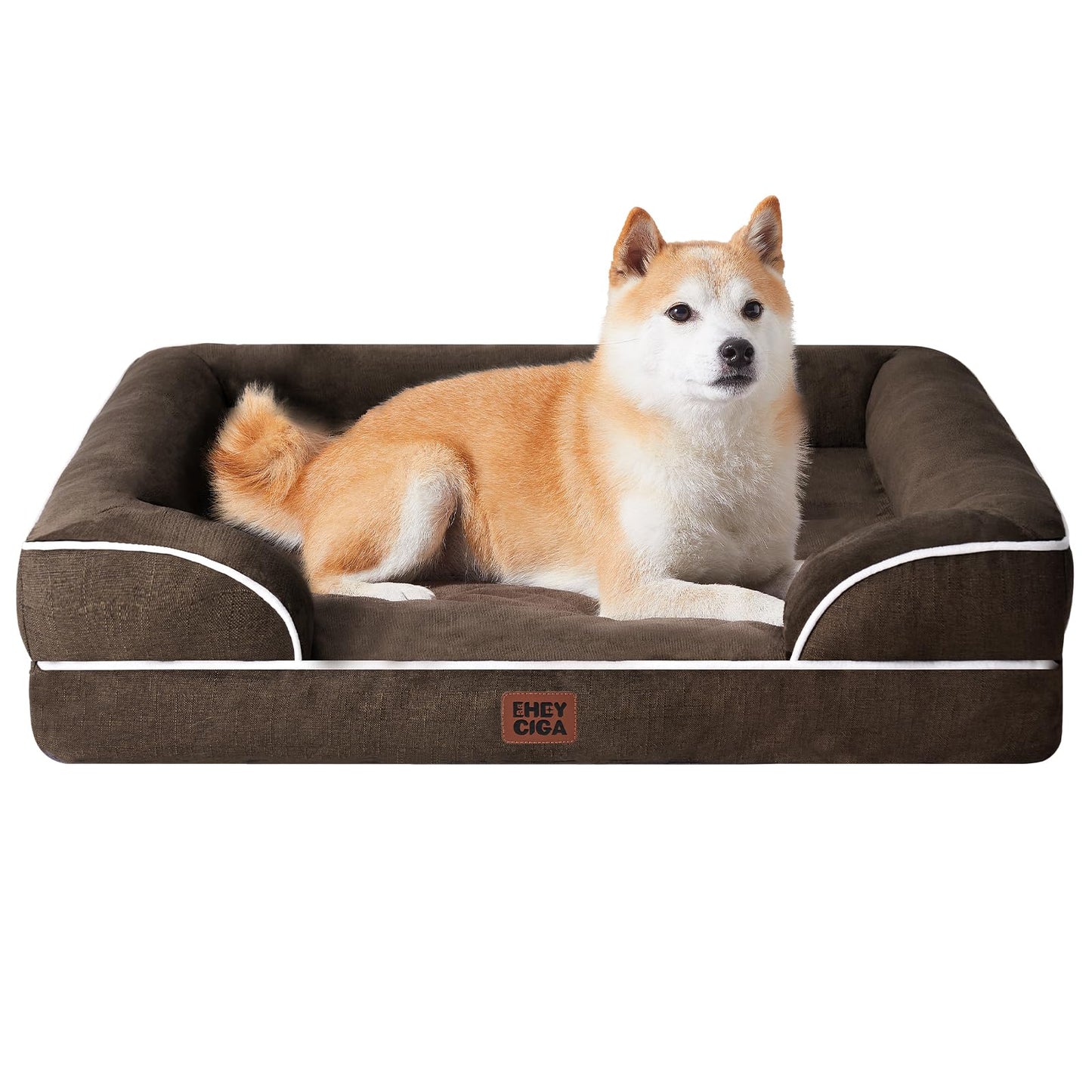 EHEYCIGA Orthopedic Dog Beds Large Sized Dog, Waterproof Memory Foam Pet Bed with Sides, Non-Slip Bottom Large Pet Bed with Washable Removable Cover, Grey