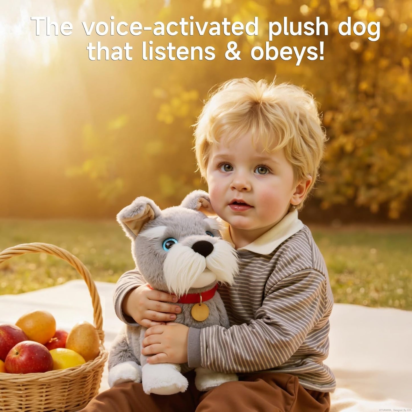 TUMAMA Electronic Interactive Plush Dog Toy, Voice-Activated Control Stuffed Animal Pet Toys, Walking, Singing, Barking, Tail Wagging, Realistic Robot Puppy Toy for Boys and Girls