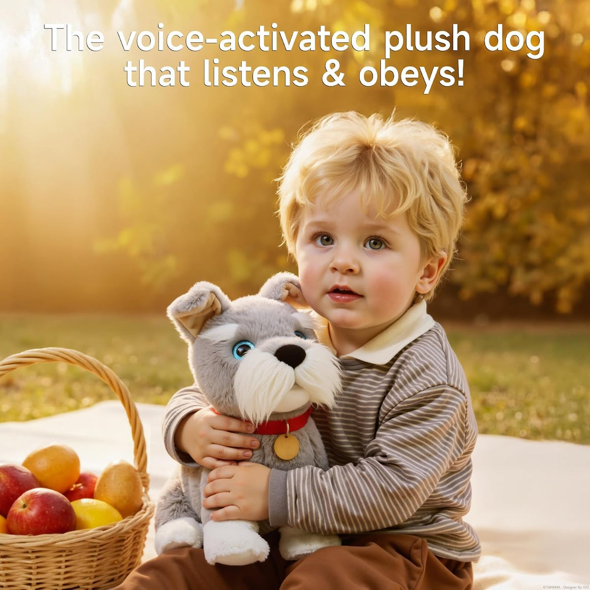 TUMAMA Electronic Interactive Plush Dog Toy, Voice-Activated Control Stuffed Animal Pet Toys, Walking, Singing, Barking, Tail Wagging, Realistic Robot Puppy Toy for Boys and Girls