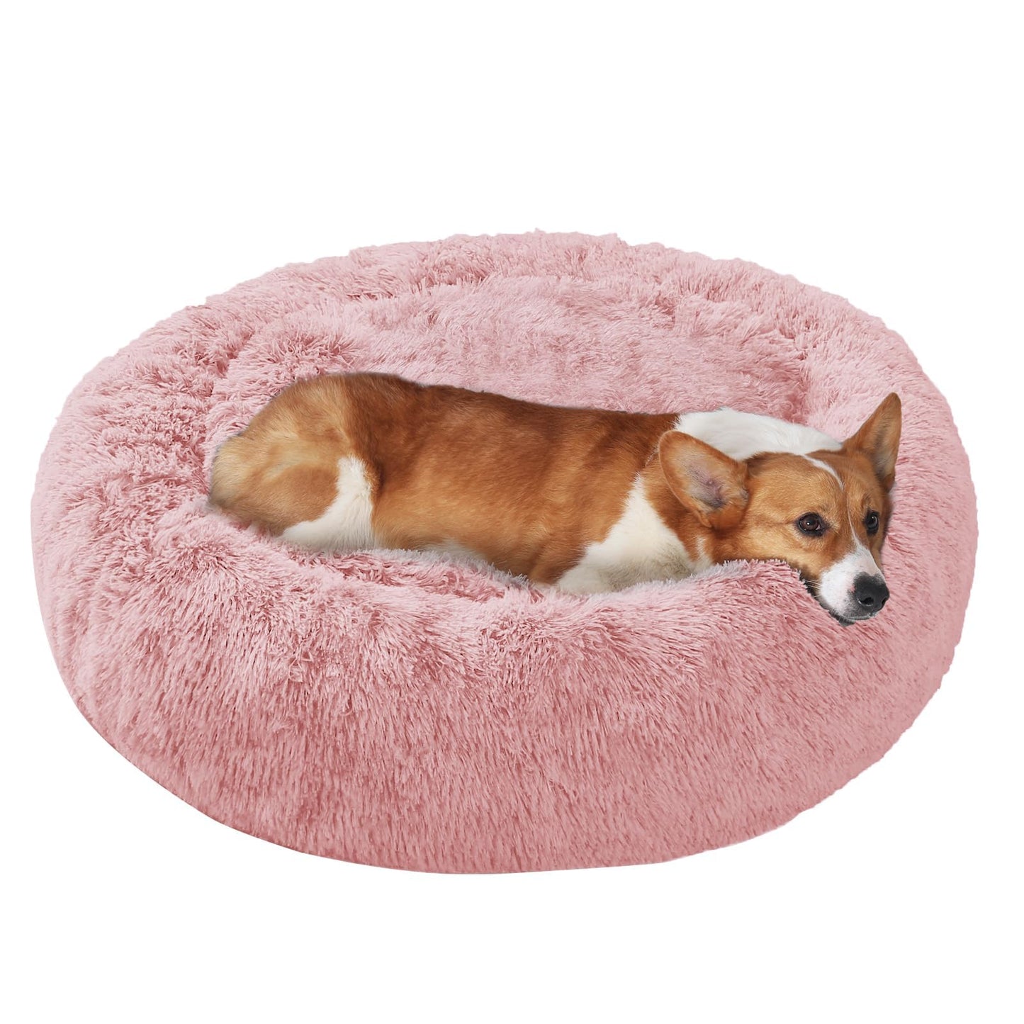 JOLLYVOGUE Small Dog Bed, Calming Soft Anti-Anxiety Donut Cat Bed, Washable Round Fluffy Cushion for Small and Medium Pets (20")