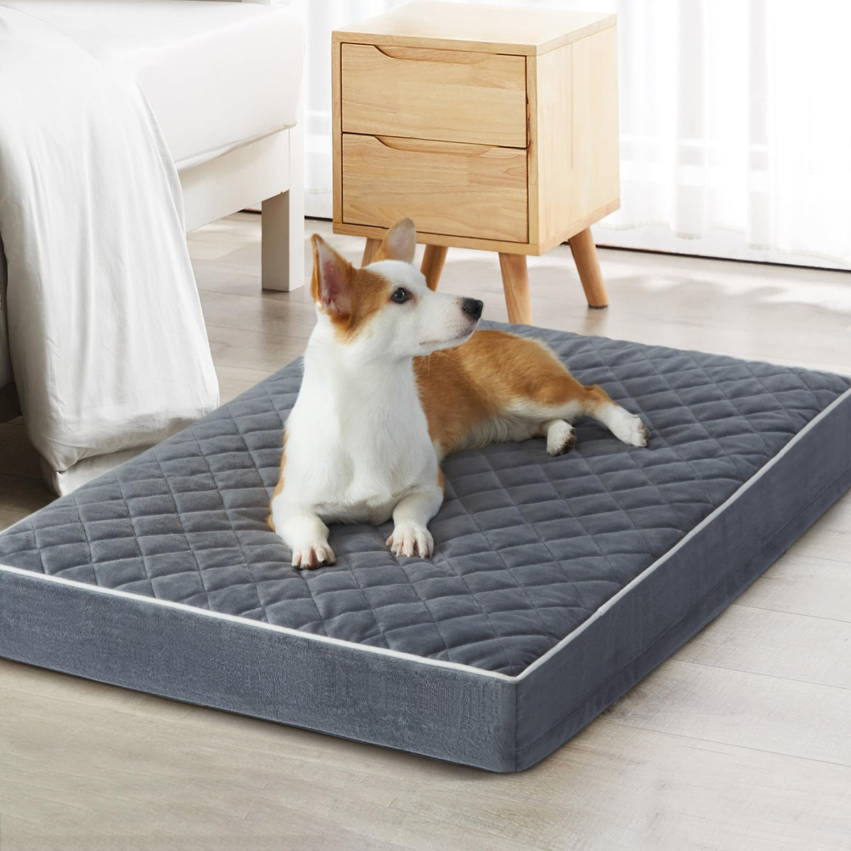 WNPETHOME Orthopedic Waterproof Extra Large Dogs Bed with Removable Washable Cover, Multi-Needle Quilting XL Crate Bed for Large Sized Dog, Light Grey