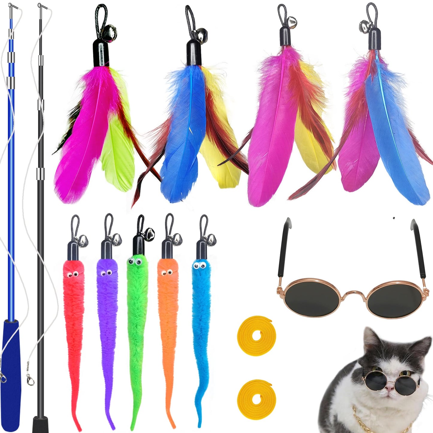 ZPH Cat Toys Interactive for Indoor Cats,2PCS Retractable Cat Wand,9PCS Teaser Toys&1PCS Hanging Door Lure Kitten Toy,Interactive Feather Toy for Teaser Play and Chase Exercise with Kitten