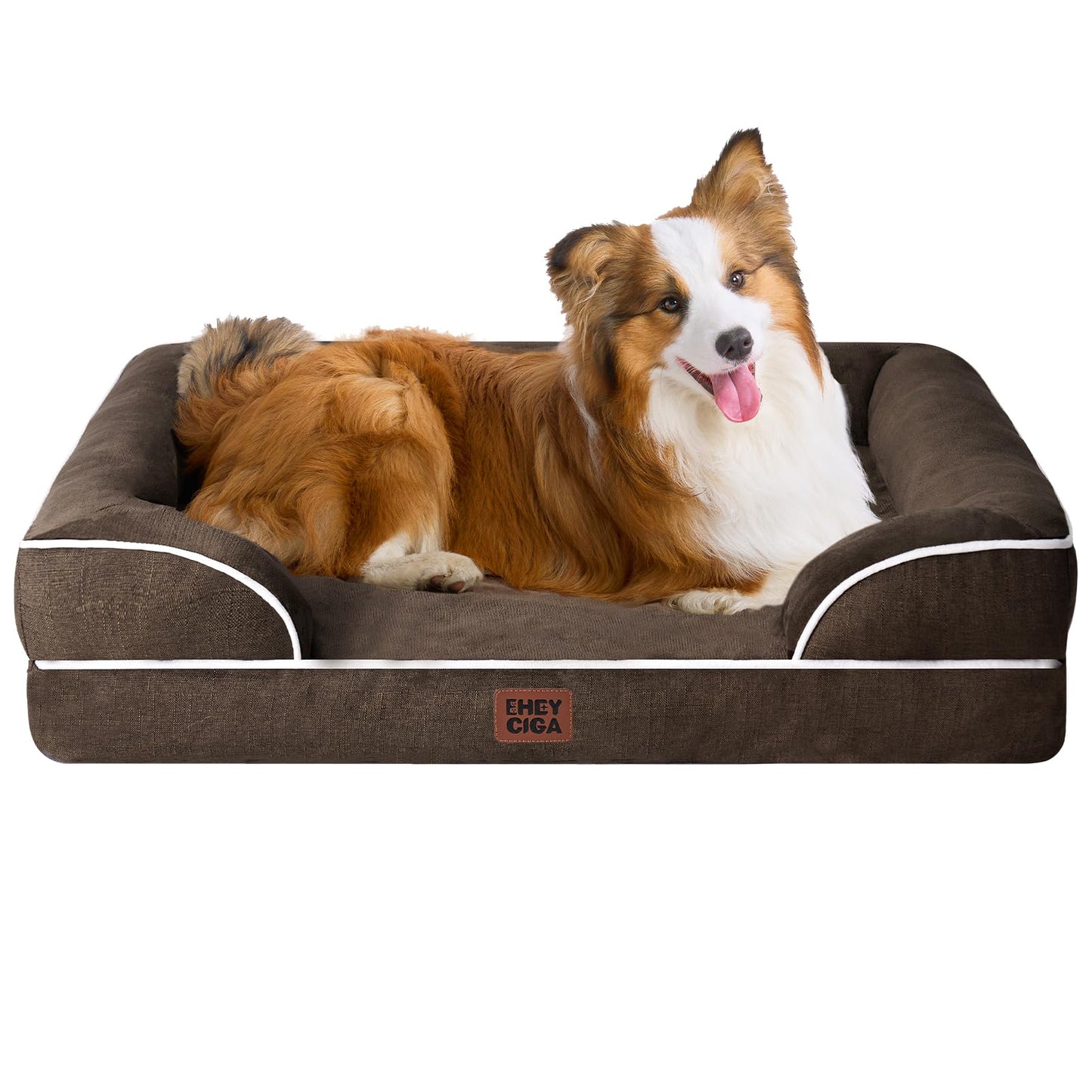 EHEYCIGA Orthopedic Dog Beds for Extra Large Dogs 44x32Inch, Waterproof Memory Foam XL Pet Bed with Sides, Non-Slip and Egg-Crate Foam Big Dog Couch Bed with Washable Removable Cover, Grey