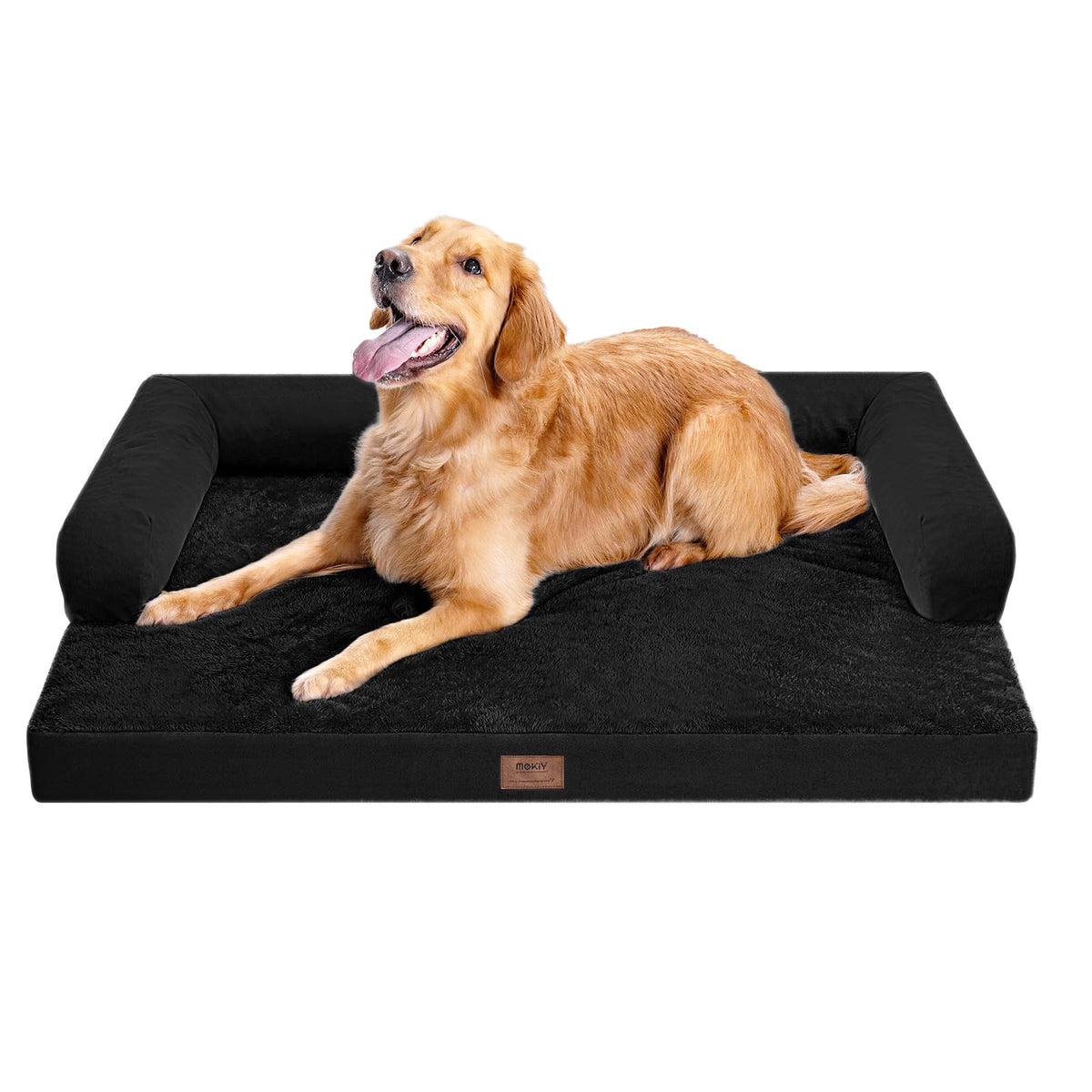 MEKIY Orthopedic Washable Dog Bed with Bolster for Medium to Large Dogs | Pillow Support for Neck Relief, Egg Crate Foam, Waterproof Liner, Anti-Slip Bottom, Removable Bolster Cover, 36 x 27 Inch