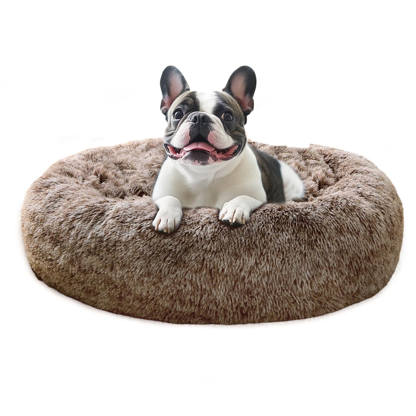 JOLLYVOGUE Small Dog Bed, Calming Dog Beds for Small Dogs & Indoor Cats - 20 Inches Donut Washable Cat Bed for Kittens & Puppies, Round Fluffy Plush Faux Fur Pet Beds(Smoke Grey)