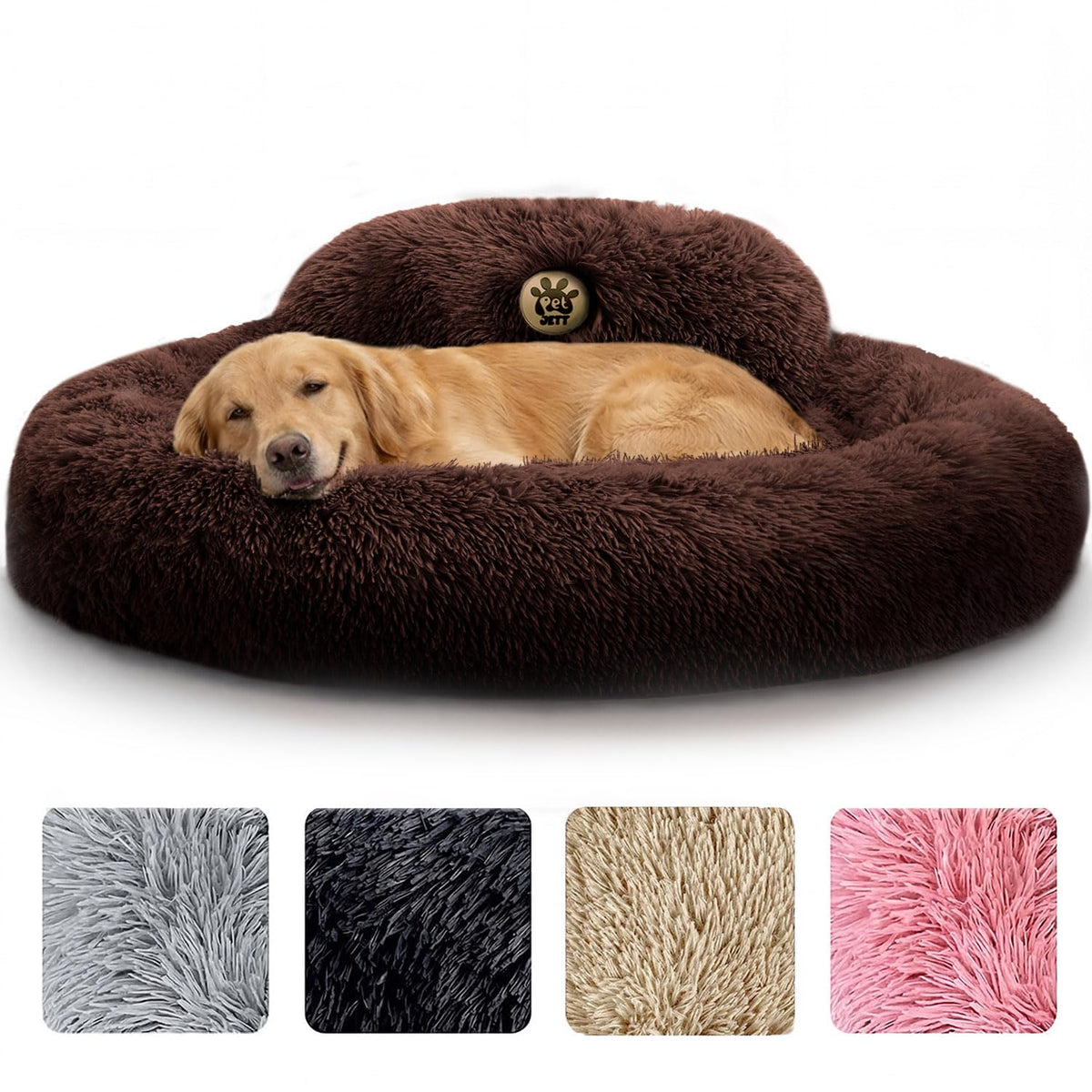 PetJett Calming Dog Bed Medium Size Dog - 30'' Donut Bed, Washable Dog Bed, Anti-Slip & Super Soft Fluffy Plush Round Dog Bed, Anti-Anxiety Premium Comfort Pet Bed, Fits Dogs Upto 45 lbs - Dark Grey