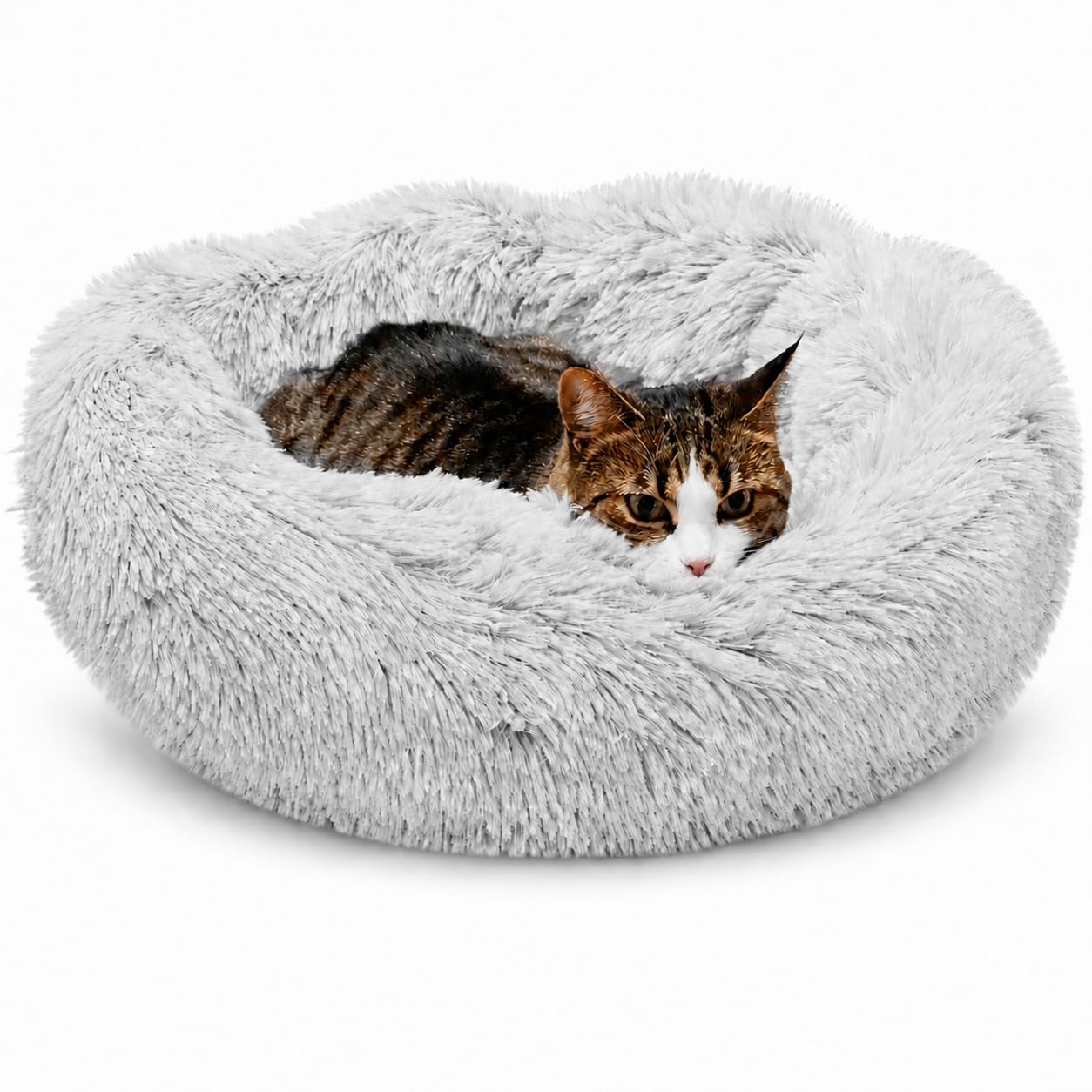 Whiskers & Friends Cat Beds for Indoor Cats, Fluffy Calming Donut Cat Bed, Small Dog Bed Washable - Orthopedic Soft Plush Pet Beds Sized for Kitten to Large Cats & Puppy to Small Dogs - Navy Grey 20''