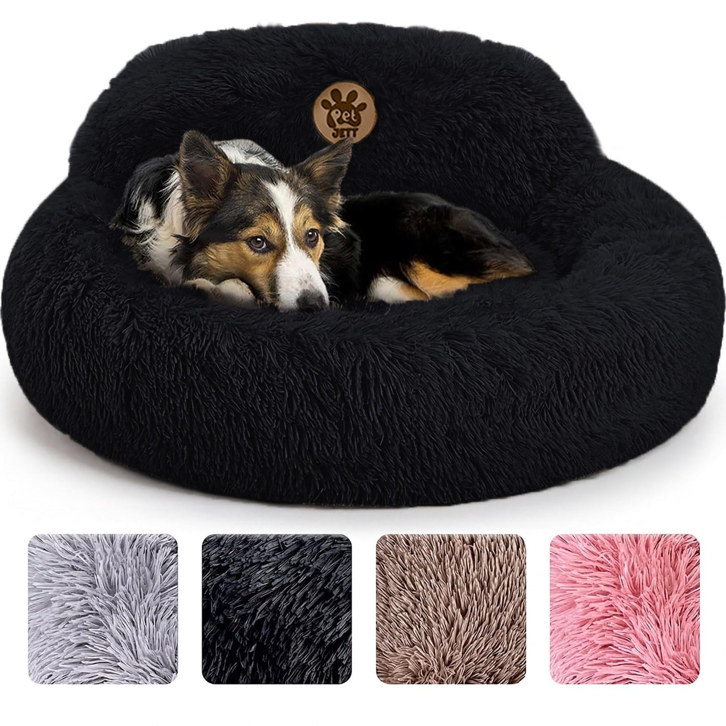 PetJett Calming Dog Bed Medium Size Dog - 30'' Donut Bed, Washable Dog Bed, Anti-Slip & Super Soft Fluffy Plush Round Dog Bed, Anti-Anxiety Premium Comfort Pet Bed, Fits Dogs Upto 45 lbs - Dark Grey